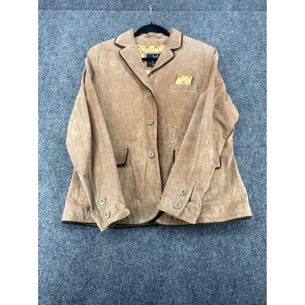 Wilsons Leather Suede Blazer Jacket Womens XL Tan Brown 3 Button Lined Coat